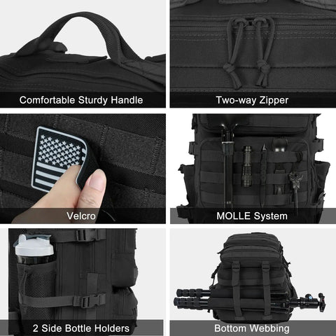 Features of 50L Military Tactical Backpack For Men With Molle System Large Daypack Bug Out Bag with two-way zipper and padded back