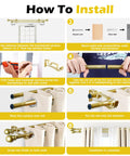 Installation guide for telescoping double curtain rod set from 30 to 60 inches with gold finish including two drapery brackets.