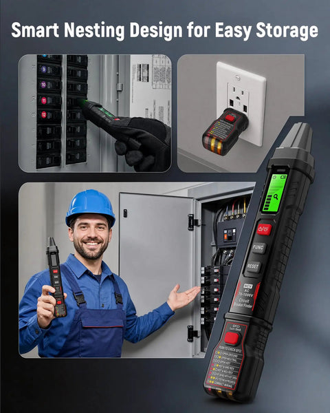 Circuit Breaker Finder With LCD Display And GFCI Outlet Tester For 90 To 130V AC Systems, Quick Wire Locator, NCV Non Contact Voltage Test, Built In Flashlight, Includes Carrying Case And Alligator Clips used at breaker panel and outlet