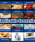 Hitch Free Automatic Grain Dispenser With Massive Capacity Hopper And Easy Adjustable Speed For Rice Coffee Beans Glitter And Small Fittings Zero Hassle Auto Fill, showcasing various granulated foods.