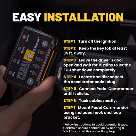 Ford Mustang Mach E 2021 Through 2026 Throttle Response Controller installation steps, showing the device and dashboard connection.