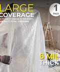 Heavy Duty 6 Mil Plastic Sheeting With UV Protection For Construction Painting And Home Improvement Projects Worksite Ready 10 Ft By 25 Ft Polyethylene Film Rugged Greenhouse Plastic Sheeting shown in use