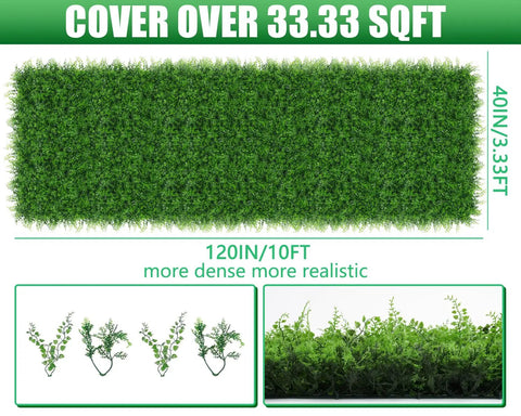 Ultra Dense Realistic Boxwood Hedge Wall Panels 40x120 Inches Covering 33.33 Sq Ft UV Protected Artificial Grass Backdrop