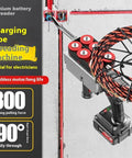 Electric Wire Puller With 150kg Max Pulling Force And Automatic Cord Stringing, featuring brushless motor, lithium battery, and cable threading system.