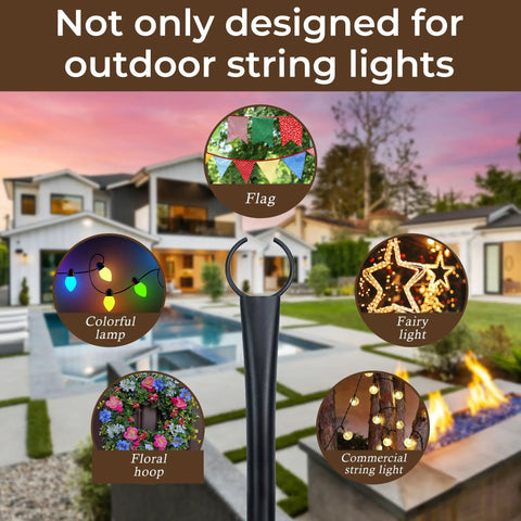 Heavy Duty 10 Foot Outdoor String Light Poles Set Of 6 For Patio Garden And Backyard Metal Pole Stands With Fence Brackets For Hanging Lights Adjustable Height Weatherproof Outdoor Lighting Poles For Festive Decor
