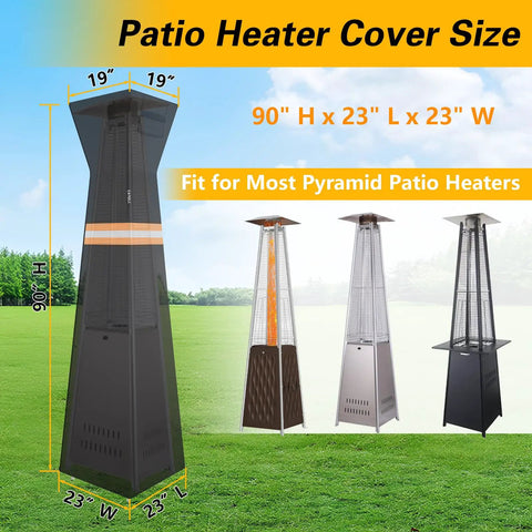 Pyramid Torch Patio Heater Cover With Zipper Storage Bag And Reflective Strip Heavy Duty 420D Waterproof Dust Proof Windproof UV Resistant Outdoor Standing Heater Cover Black 90H X 23L X 23W