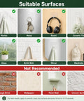 Image showing suitable surfaces for Clear Adhesive Hooks Zero Drama Strong Grip for Shower Wall Organizers including glass, metal, and marble.