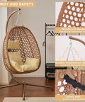 Cozy Hexagon Rattan Egg Swing Chair With Stand For Home And Outdoor Chill Wicker Hammock Lounge Chair With Cushion Sturdy 350 Lbs Capacity Beige Comfort featuring a reinforced wicker basket and safety belt