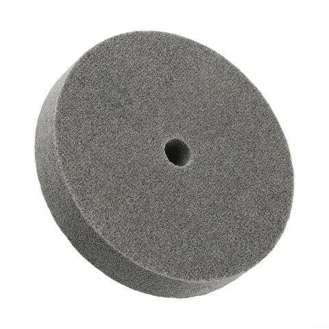Grey 6 inch nylon fiber polishing wheel, 180 grit, for metal, wood, and plastic deburring and grinding, high temp resistant.