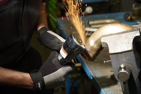 Person using Air Cut Off Tool Pro Grade Heavy Duty 20000 RPM Pneumatic Type 41 to cut metal in workshop