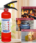 Four Pack Dry Chemical Fire Extinguisher 2.5 Pound With 1A 10B C Rating shown with quick release handle and fire safety illustrations