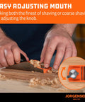 Close-up of hands using No 60-1/2 6-1/4 Inch Wood Planer Hand Planer For Woodworking Low Angle Block Plane, adjustable mouth shown