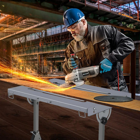 Heavy Duty Folding Welding Table 46 X 18 Inches With Smooth Rolling Caster Wheels, used for metal cutting with sparks.