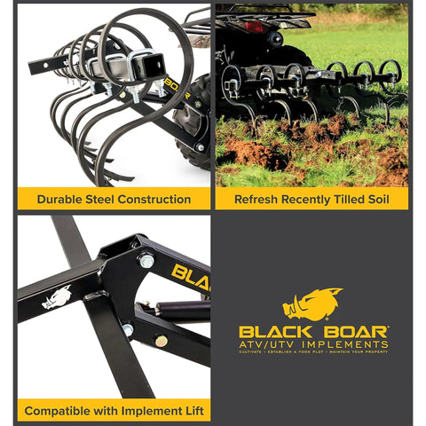 Heavy Duty Atv UTV S Tine Cultivator with durable steel construction for breaking up compacted soil and turning over new dirt.