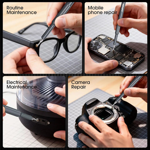 37-In-1 Precision Screwdriver Set With Magnetized Tip And Magnetic Mat used for glasses, phone, electrical and camera repairs.