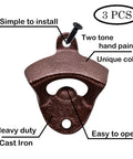 Heavy Duty Wall Mounted Bottle Opener Set Of Three Rock Solid Cast Iron Crackle Finish black and red hand painted opener, with screw.