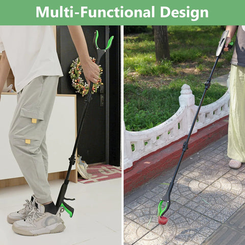 51-inch extra-long foldable grabber reacher with magnetic tip and 360° rotating claw, green accents