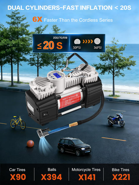 Six Times Faster Inflation Portable 12V Air Compressor Pump With Digital Display And LED Flashlight, road scene view