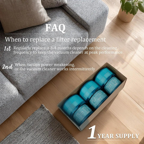 3 Pack Replacement Filters For Dyson V15 Detect Submarine And V11 Torque Drive Cordless Vacuum Cleaners in box on couch