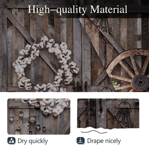 Barn Door Shower Curtain With Rustic Wood Plank Print In Vintage Farmhouse Style 60 By 72 Inches Polyester Fabric With 12 Hooks For Easy Hanging No Odor Cabin Country Western Decor