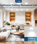 Sleek 6 Inch Led Recessed Ceiling Lights 48 Pack Featuring Adjustable 5Cct Color Tone And 1050 Lumen Output in modern kitchen setting.