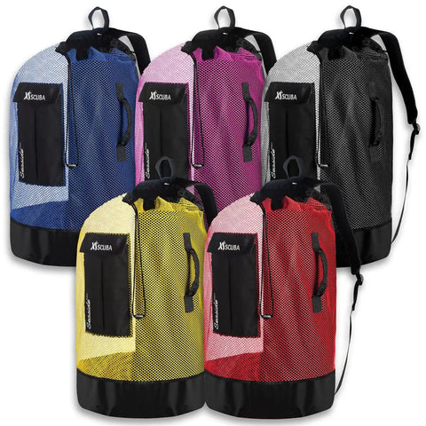 Seaside Elite Mesh Backpack for Scuba Gear Large Dry Pocket Tarpaulin Bottom Durable Polyester Mesh in multiple colors