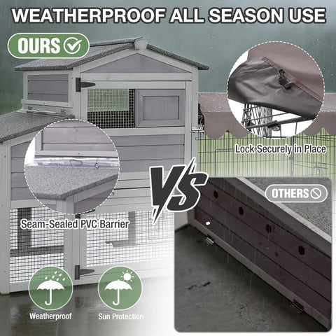 Outdoor Waterproof Chicken Coop With Run Two Level Wooden Hen House With Asphalt Roof Easy Clean Slide Out Tray Nesting Boxes