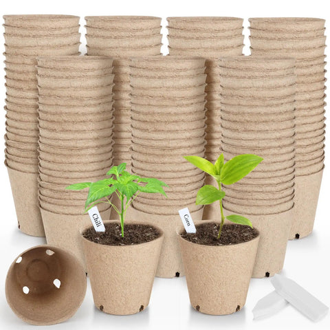 131 Pcs Organic Peat Pots 3.15 Inch Seedling Starter Tray With Drainage Holes Biodegradable Nursery Pots For Germination And Planting Great For Seed Starting Includes Planting Labels.