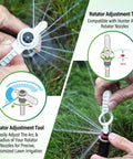 Close-up of hand using 5 Piece Sprinkler Head Tool Kit For Lawn Irrigation DIY Friendly All In One Set Including Pull Up Tool Rotor Adjustment Screwdriver Nozzle Insertion Collar Nozzle Tools And Sprinkler Key For Hunter Rain Bird MP PGP Sprinklers on grass