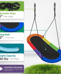 66 Inch Oval Saucer Swing For Kids And Teens Outdoor Indoor Backyard Fun With Adjustable Ropes Durable Seat Supports Up To 700 Pounds Includes Safety Net, features and details.