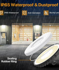 UFO LED High Bay Light 150W 18000LM with 3 CCT Adjustable, IP65 waterproof shop lighting in rain with sealing rubber ring