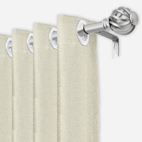 Decorative Curtain Rod With Birdcage Finial Design, Adjustable 28 To 48 Inch Length, Black Or Silver Finish, installed in room.