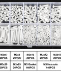 White Nylon Round Head Screw And Nut Bolt Assortment Kit Featuring Top Shelf Corrosion Resistant Fasteners in labeled storage box.