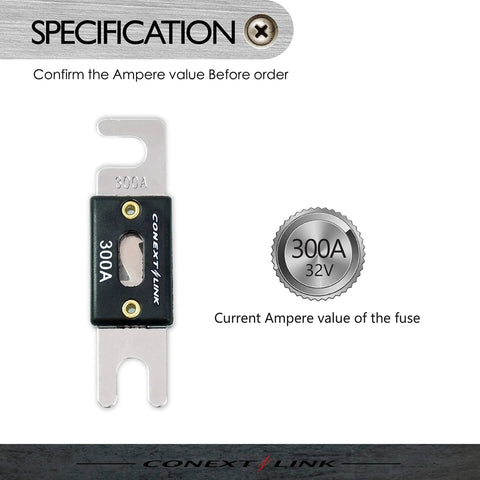 Nickel Plated 300 Amp ANL Fuse 5 Pack For Auto Electrical Systems showing 300A rating specification