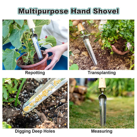 Seed Dibber Tool With Measuring Scale And Stainless Steel Tip Wooden Handle For Precise Seed Planting Transplants Bulbs