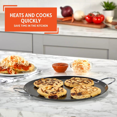 13.5 Inch Carbon Steel Nonstick Round Comal With Metal Handles Durable Black Pan For Tortillas Searing And Everyday Cooking