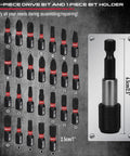 30-piece drive bit set with one bit holder, featuring various sizes and types, displayed on a rugged background.