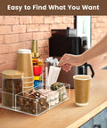 Clear Acrylic Coffee Station Organizer For Countertop And Office Breakroom Keeps K Cup Pods Condiments and Cups Neatly Accessible