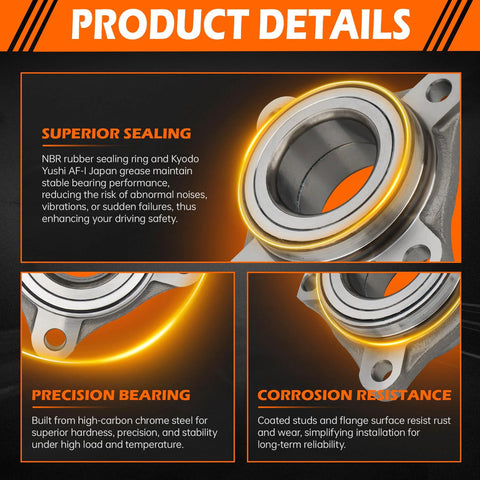 Front Wheel Hub And Bearing Assembly For Toyota Sequoia 2008 Through 2018 And Tundra 2007 Through 2018 5 Lug 4X4 Front Left Or Right Replacement Part 515202 product details highlighting sealing, bearing precision, and corrosion resistance.