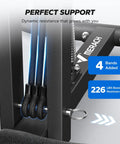 Adjustable Blue Steel Squat Assist Frame For Glute And Quad Growth Heavy Duty Beast Mode Leg Day Crusher With Four Resistance Levels portable gym gear showing dynamic resistance bands and features.
