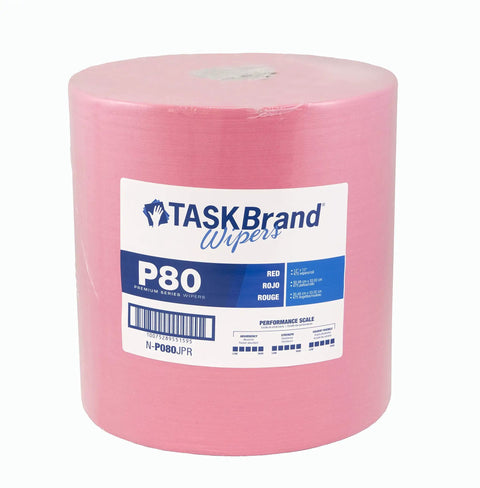 Top Dollar Premium Hydrospun Wiper Rolls In Vivid Red, Twelve By Thirteen Inch Heavy Duty Sheets Arrived On A Single Roll holding 475 wipers.