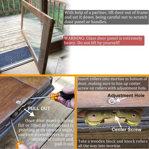 Patio Sliding Door Rollers Replacement Assembly For Gliding Patio Doors One And A Quarter Inch Tandem Steel Ball Bearing Wheels Part 1997061 2 Pack Fits 200 Series Narroline Perma Shield And 400 Series Frenchwood installation instructions.