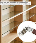 Rock Solid Heavy Duty Metal Shelf Pegs Rust Proof Support Pins For Wood Shelving Smooth Burr Free Coating Durable 30 Piece Pack, detailed view of shelf pegs with gaskets.
