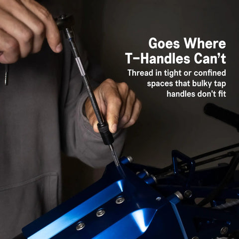 Tap Socket Wrench 8 Piece Adapter Set For Quick Threading And Ultra Secure Taps in use in tight space