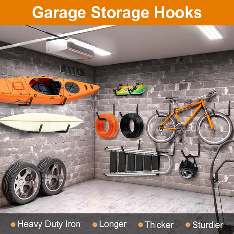 Heavy Duty Kayak Wall Mount 15 Inch Storage Hooks Featuring Thick EVA Padding for secure kayak and bike storage in garage.