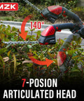 2-In-1 Cordless Pole Hedge Trimmer And Grass Shear With Extension Pole with 7-position articulated head at 140 degrees