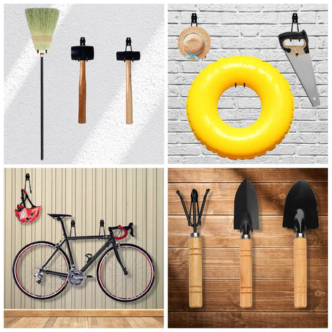 4 Pack Garage Hooks Wall Mount Storage Hangers With 2 Extension Cord Straps Heavy Duty Seven Point Five Inch Long Utility Organizer