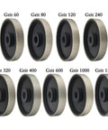 6 Inch Diamond Lapidary Grinding Wheel 60 Grit 1 Inch Arbor Dead Nuts Accurate displayed with grit levels 60 to 1500 for stone cutting.
