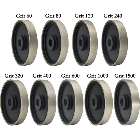 6 Inch Diamond Lapidary Grinding Wheel 60 Grit 1 Inch Arbor Dead Nuts Accurate displayed with grit levels 60 to 1500 for stone cutting.