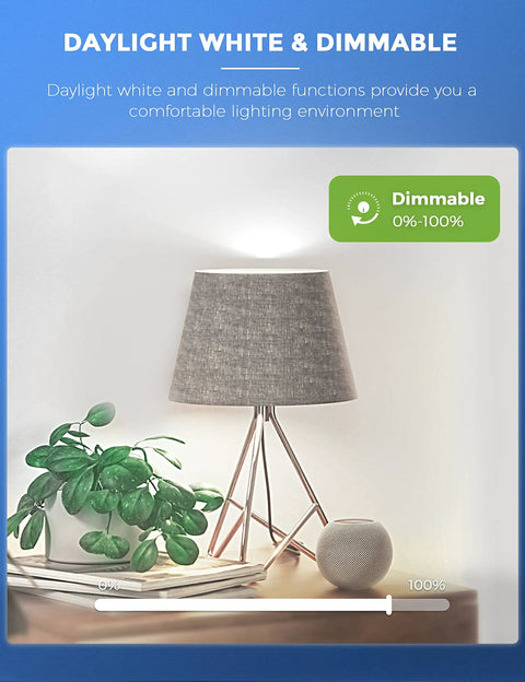Smart A19 LED Bulb With WiFi Works With Alexa Google Home And Siri Daylight 5000K 850LM 9W 60W Equivalent Dimmable Voice Control